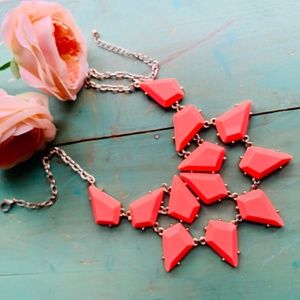 Neon Orange Acrylic Points Statement Necklace - Bright Orange Bib Necklace NWOT